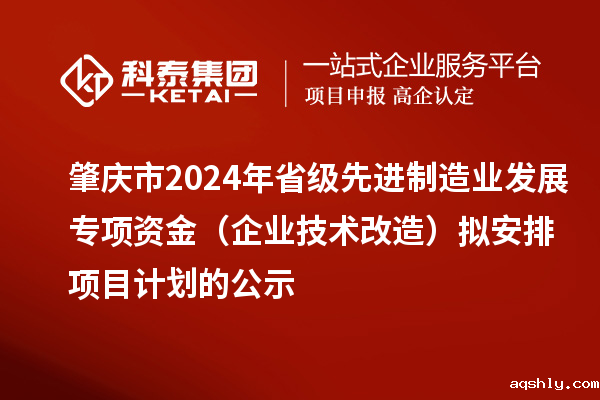 肇庆市2024年省级先进制造业发展专项资金(企业技术改造)拟安排项目计划的公示