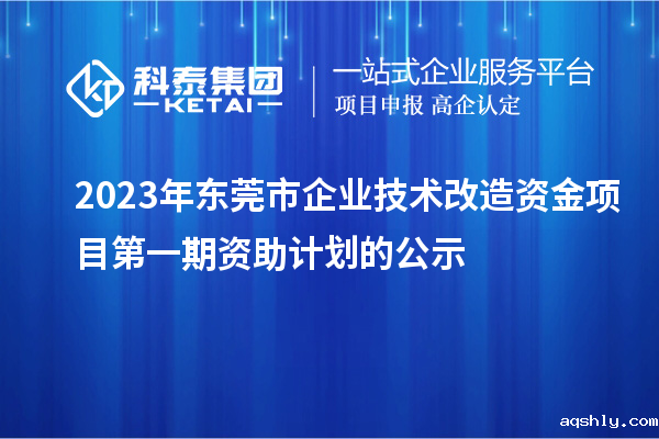 2023年东莞市企业技术改造资金项目第一期资助计划的公示