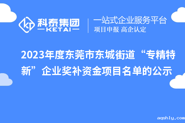 2023年度东莞市东城街道“专精特新”企业奖补资金项目名单的公示
