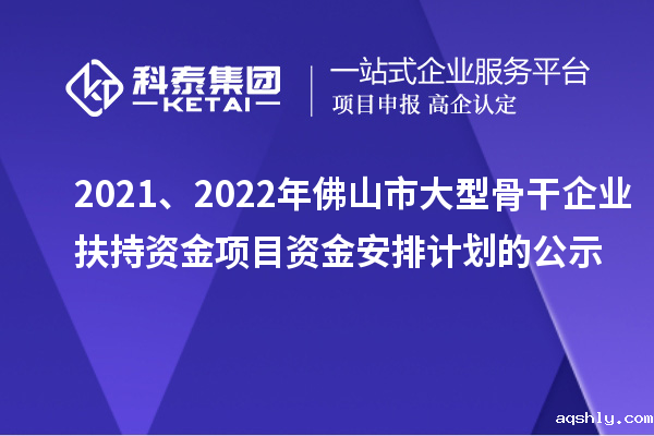 2021、2022年佛山市大型骨干企业扶持资金项目资金安排计划的公示