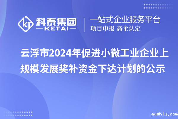 云浮市2024年促进小微工业企业上规模发展奖补资金下达计划的公示