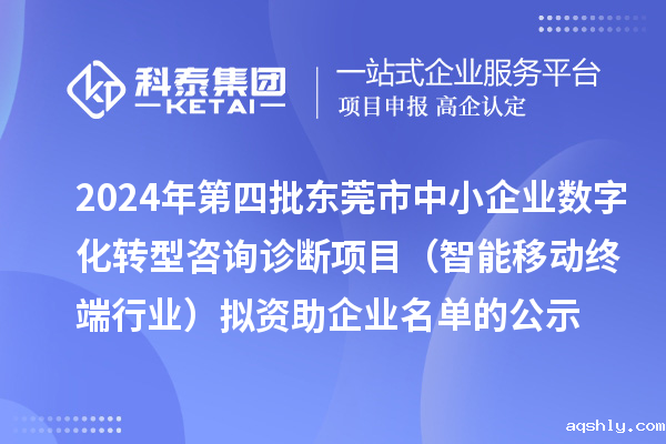 2024年第四批东莞市中小企业数字化转型咨询诊断项目(智能移动终端行业)拟资助企业名单的公示