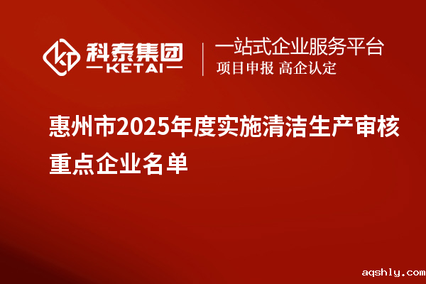 惠州市2025年度实施清洁生产审核重点企业名单