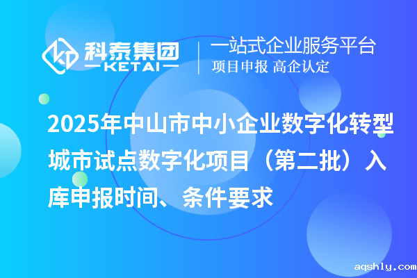 2025年中山市中小企业数字化转型城市试点数字化项目(第二批)入库申报时间、条件要求