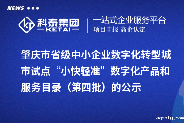 肇庆市省级中小企业数字化转型城市试点“小快轻准”数字化产品和服务目录(第四批)的公示