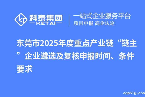 东莞市2025年度重点产业链“链主”企业遴选及复核申报时间、条件要求