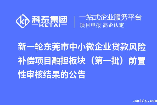新一轮东莞市中小微企业贷款风险补偿项目融担板块(第一批)前置性审核结果的公告
