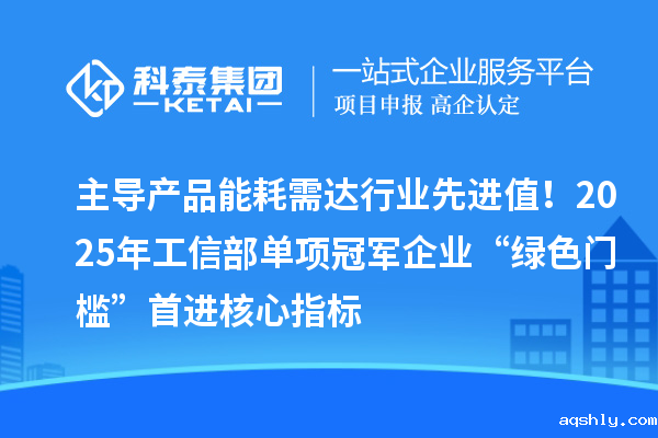 主导产品能耗需达行业先进值!2025年工信部单项冠军企业“绿色门槛”首进核心指标