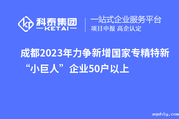 成都2023年力争新增国家专精特新“小巨人”企业50户以上