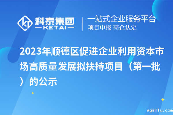 2023年顺德区促进企业利用资本市场高质量发展拟扶持项目（第一批）的公示