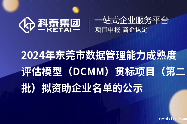 2024年东莞市数据管理能力成熟度评估模型（DCMM）贯标项目（第二批）拟资助企业名单的公示