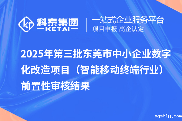 2025年第三批东莞市中小企业数字化改造项目（智能移动终端行业）前置性审核结果