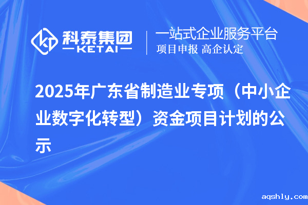 2025年广东省制造业专项（中小企业数字化转型）资金项目计划的公示