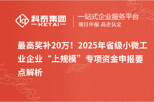 最高奖补20万！2025年省级小微工业企业“上规模”专项资金申报要点解析